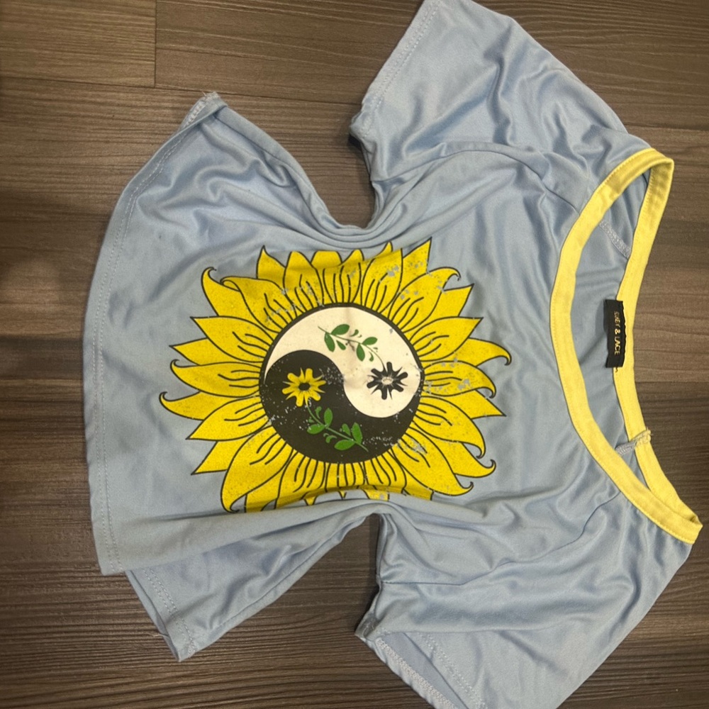 Sunflower Yin Yang Crop Top - Blue and Yellow